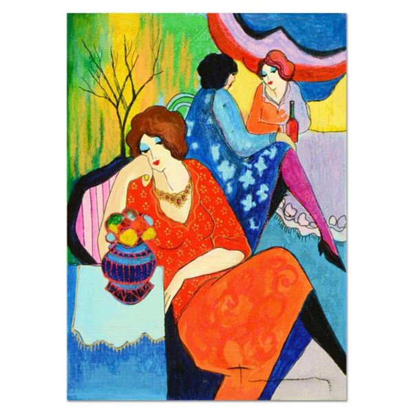 Itzchak Tarkay (1935-2012), One-of-a-Kind Acrylic Over Paint on Wood Panel, Hand Signed with Letter 