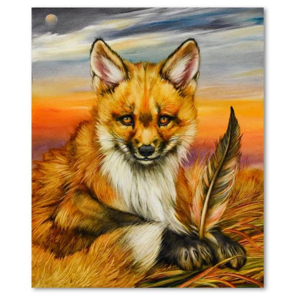 Martin Katon, "Red Fox Pup and Feather" Original Oil Painting on Canvas, Hand Signed with Letter of 