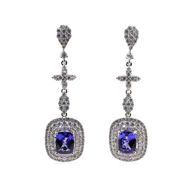 4.99 ctw Tanzanite and Diamond Earrings - 14KT White Gold