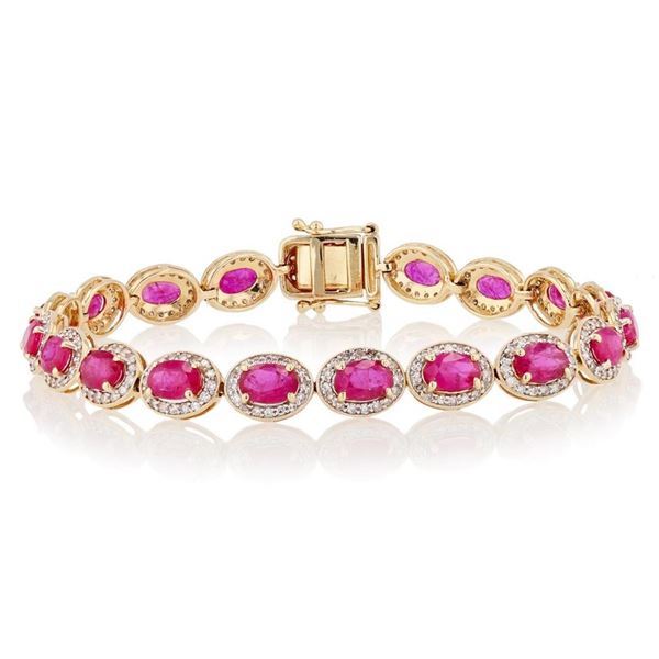 9.19 ctw Ruby and 1.64 ctw Diamond 14K Yellow Gold Bracelet