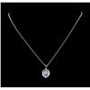 Image 2 : 3.88 ctw Tanzanite and Diamond Pendant With Chain - 14KT Yellow Gold