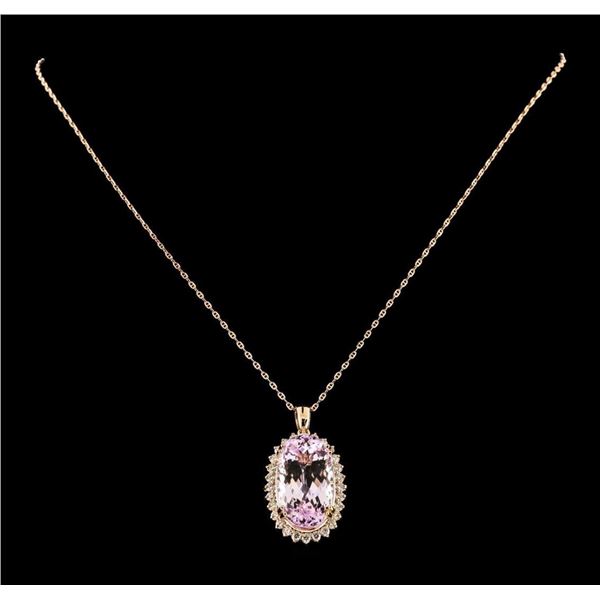 28.74 ctw Kunzite and Diamond Pendant With Chain - 14KT Rose Gold