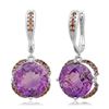 Image 1 : 14k White Gold  6.84CTW Red Cognac Dia and Amethyst Earrings
