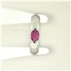 Image 8 : 14K White Gold 0.62 ctw Oval Burnish Set Light Burgundy Ruby Solitaire Band Ring