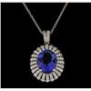 Image 2 : 6.81 ctw Tanzanite and Diamond Pendant With Chain - 14KT White Gold