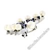Image 4 : Estate 10kt White Gold 1.00 ctw Sapphire & Pearl Open Butterfly Brooch or Pendan