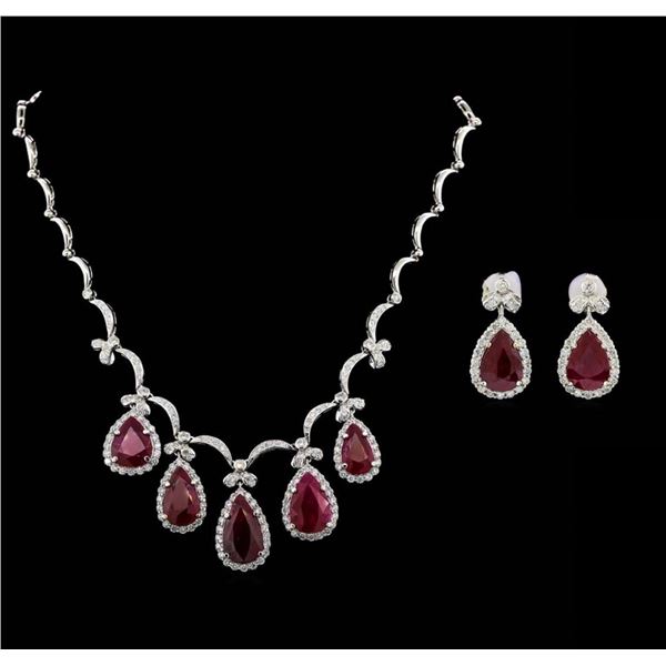 GIA Cert 44.80 ctw Ruby and Diamond Suite - 18KT White Gold