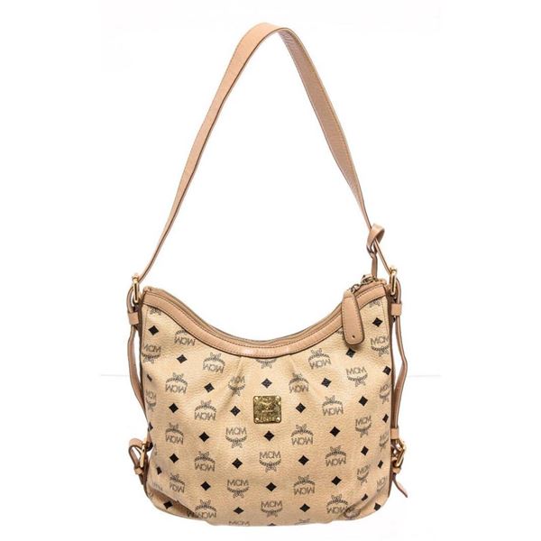 MCM Cream Visetos Coated Canvas Leather Medium Crossbody Bag