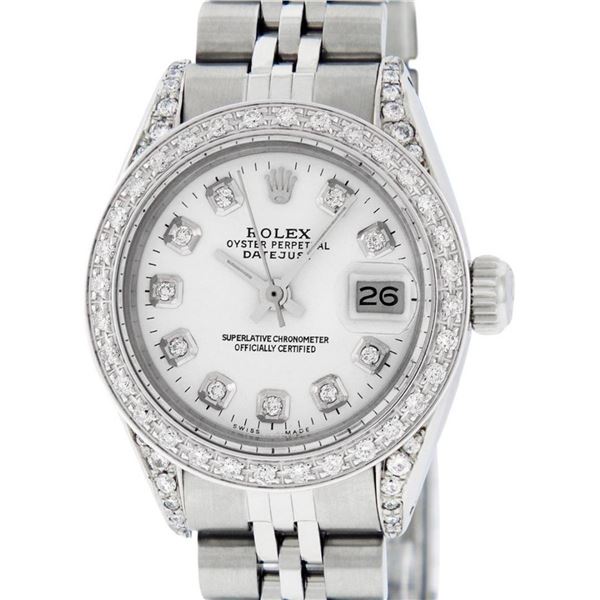 Rolex Ladies Stainless Steel White Diamond Lugs & Datejust Wristwatch 26MM