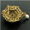 Image 6 : Vintage 14k Yellow Gold Round Turquoise & Pearl Open Work Brooch Pin Pendant
