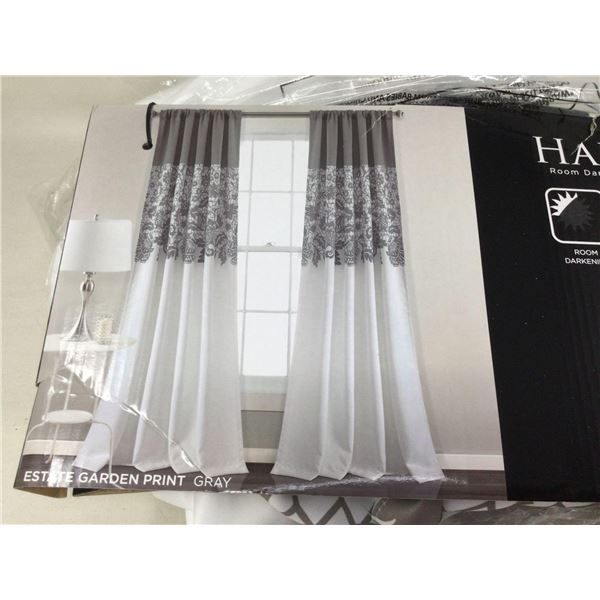 Half Moon Room Darkening Window Curtains-Estate Garden Print Gray