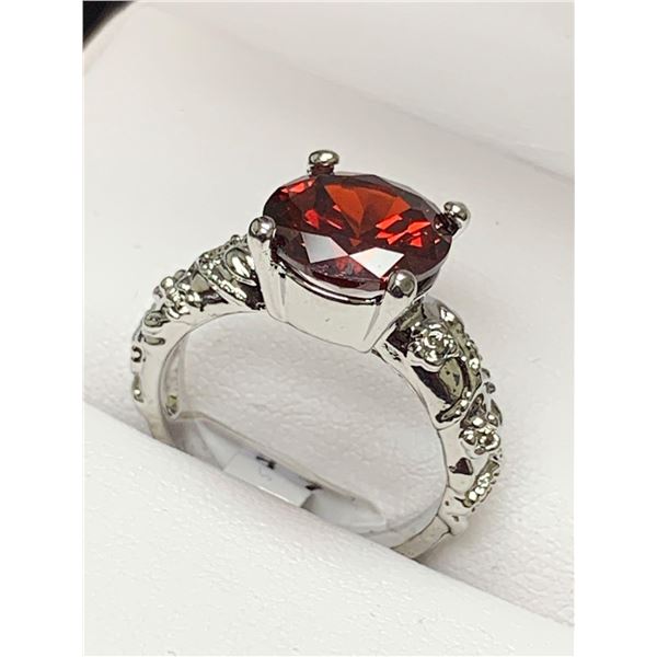 Ladies Silver Ruby Style Gemstone Ring approx 1.0 carat wt