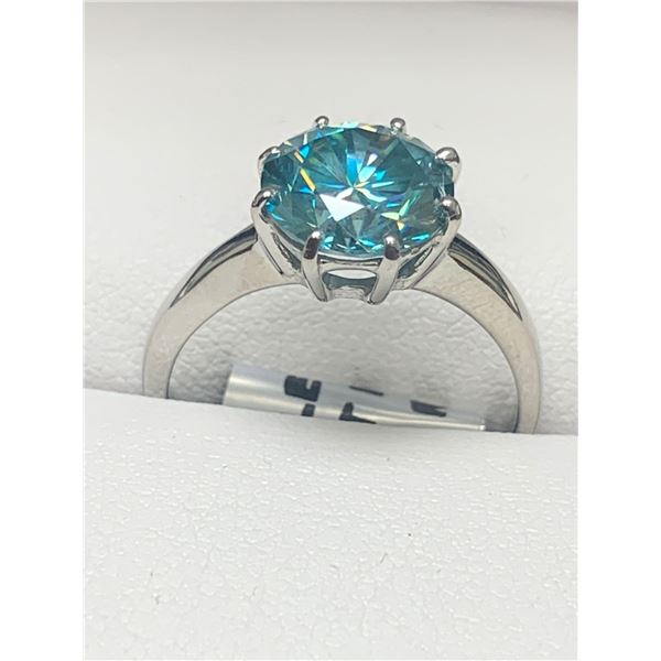 925 Silver Rhodium Plated ladies 2.62 Carat Solitaire ring green.blue moissanite gemstone with appra