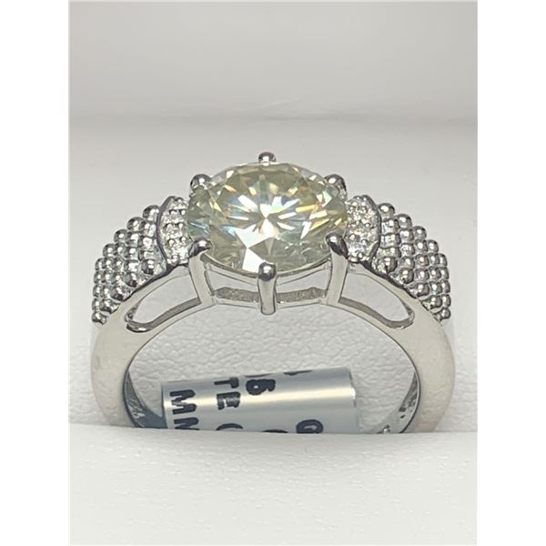 Ladies 925 Rhodim Plated Silver 4.05 Carat Moissanite Solitaire ring with gemological report