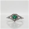 Image 2 : 14K White Gold Natural Emerald(0.35ct) Diamond(0.36Ct,I1-I3,F-G) Ring (~Size 6.75) (~weight 1.92g), 
