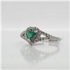 Image 3 : 14K White Gold Natural Emerald(0.35ct) Diamond(0.36Ct,I1-I3,F-G) Ring (~Size 6.75) (~weight 1.92g), 