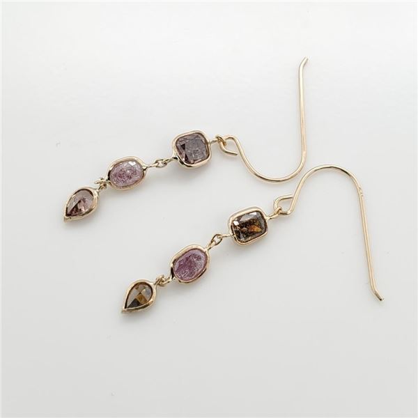 14K Yellow Gold Fancy Color Diamond(1.22Ct,I1-I3) Earrings (~weight 0.63g), Made in Canada, Appraise