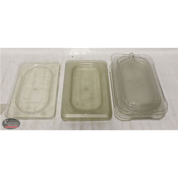 LOT OF EIGHT 1/9 SIZE POLY CARB LIDS CLEAR