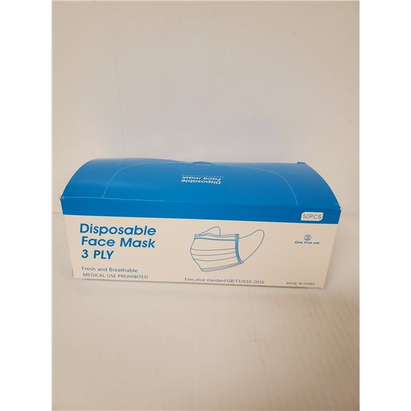 BOX OF 50 DISPOSABLE 3PLY MASKS