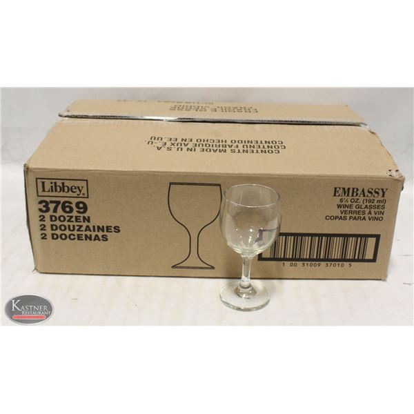 BOX OF EMBASSY WINE GLASSES 6.5 OZ 2 DOZEN