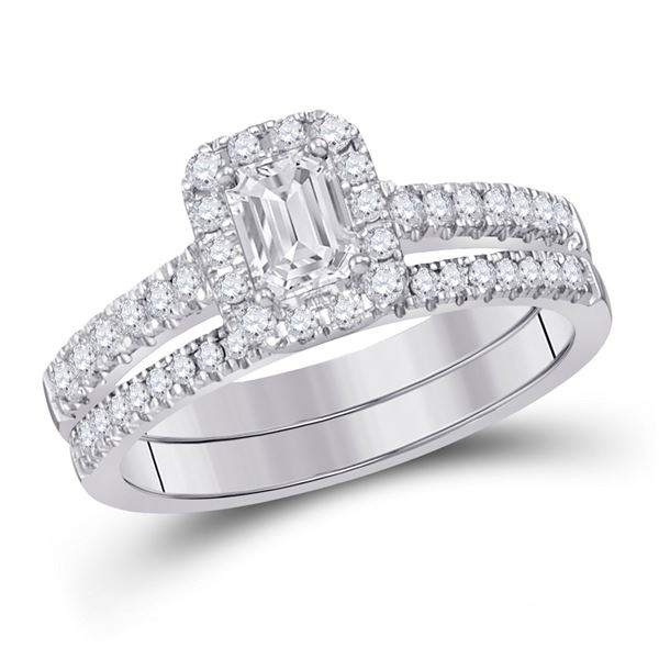 Bridal Wedding Ring Band Set 1 Cttw 14KT White Gold