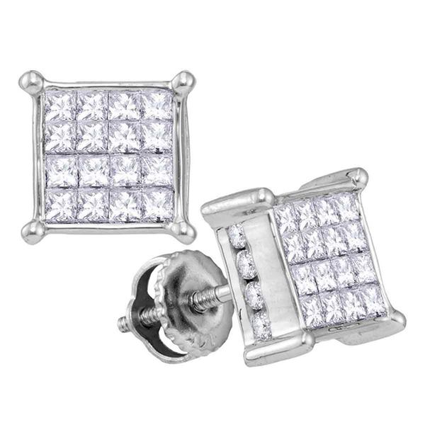 Princess Diamond Square Cluster Earrings 1/2 Cttw 14KT White Gold