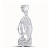 Image 2 : Round Diamond Praying Hands Rosary Charm Pendant 1/4 Cttw 10KT White Gold