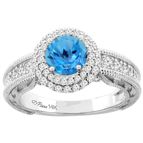 1.45 CTW Swiss Blue Topaz & Diamond Ring 14K White Gold - REF-86M6A