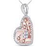 Image 2 : Round Diamond Floral Cluster Heart Pendant 1/2 Cttw 14KT Two-tone Gold