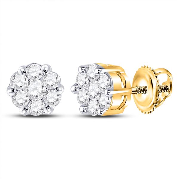 Round Diamond Flower Cluster Earrings 1/4 Cttw 10KT Yellow Gold