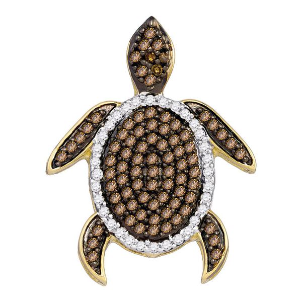 Round Brown Diamond Sea Turtle Animal Pendant 3/8 Cttw 10KT White Gold