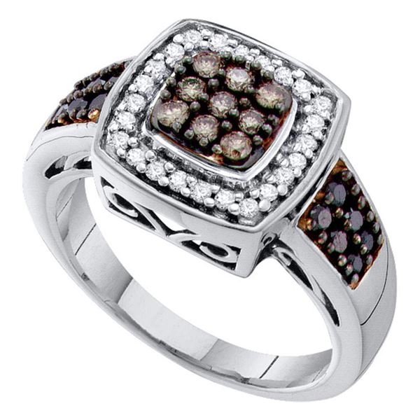 Round Brown Diamond Square Cluster Ring 1/2 Cttw 14KT White Gold