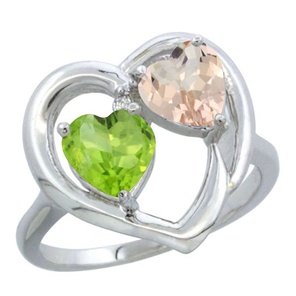 1.91 CTW Diamond, Peridot & Morganite Ring 10K White Gold - REF-26A5X