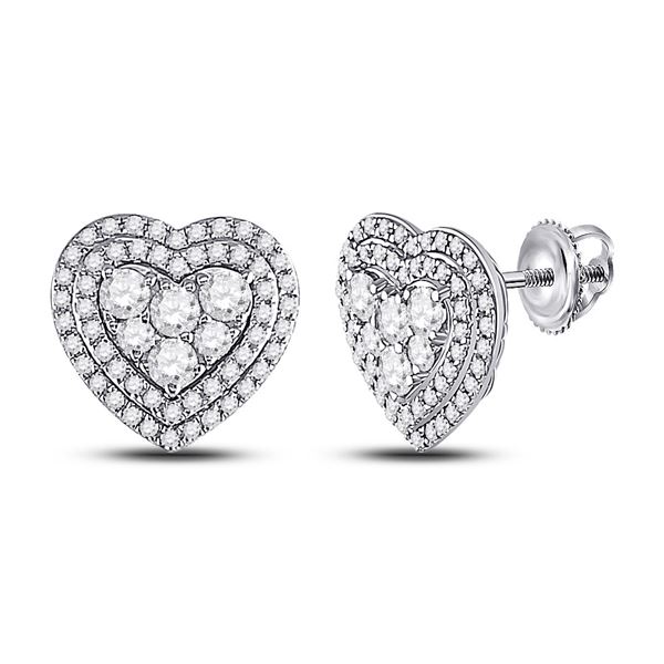 Round Diamond Heart Earrings 1 Cttw 14KT White Gold