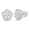 Image 1 : Round Diamond Star Cluster Earrings 1-1/2 Cttw 14KT White Gold