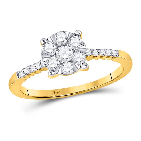 Round Diamond Flower Cluster Ring 1/2 Cttw 10KT Yellow Gold