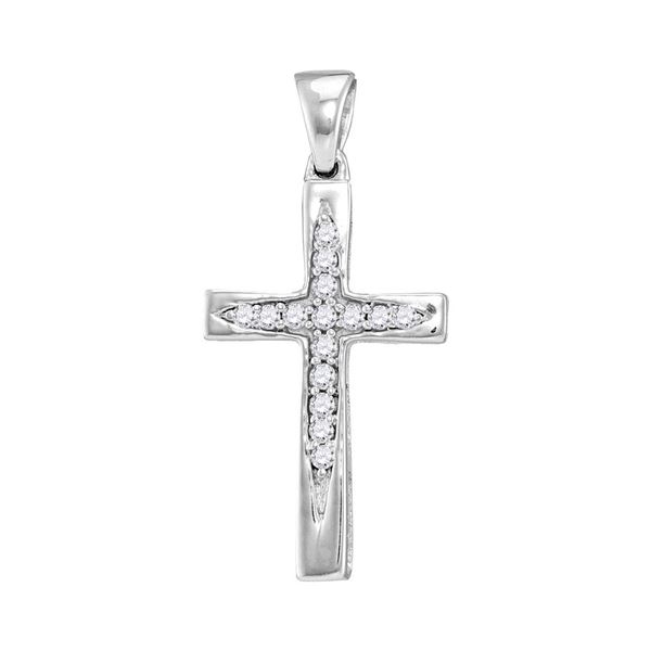 Round Diamond Cross Pendant 1/10 Cttw 10KT White Gold