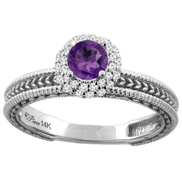 0.67 CTW Amethyst & Diamond Ring 14K White Gold - REF-53V3R