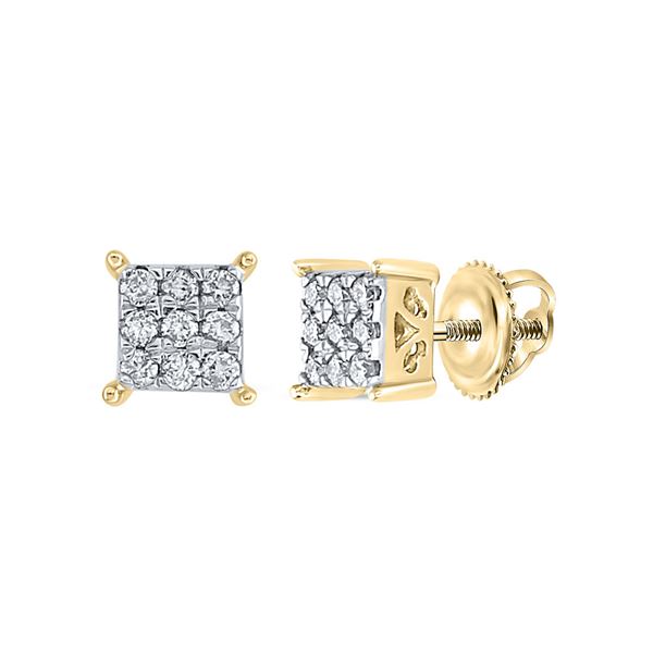 Round Diamond Square Cluster Earrings 1/6 Cttw 10KT Yellow Gold