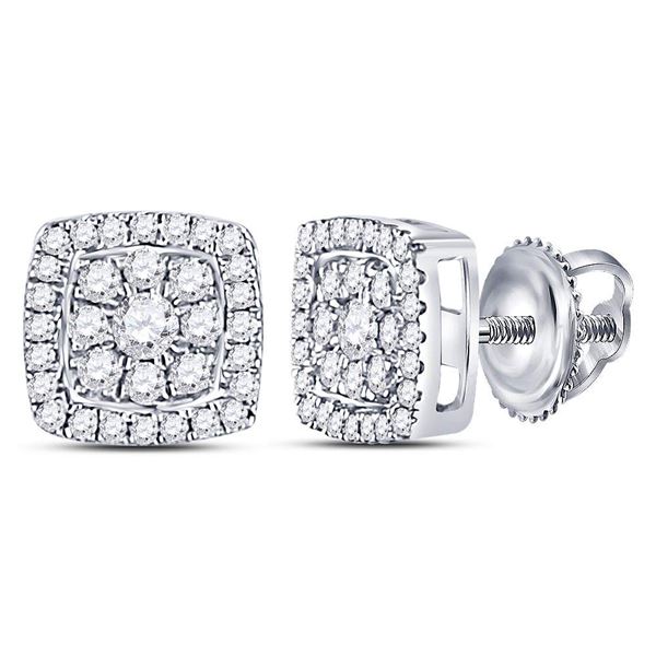 Round Diamond Square Cluster Earrings 1/4 Cttw 14KT White Gold