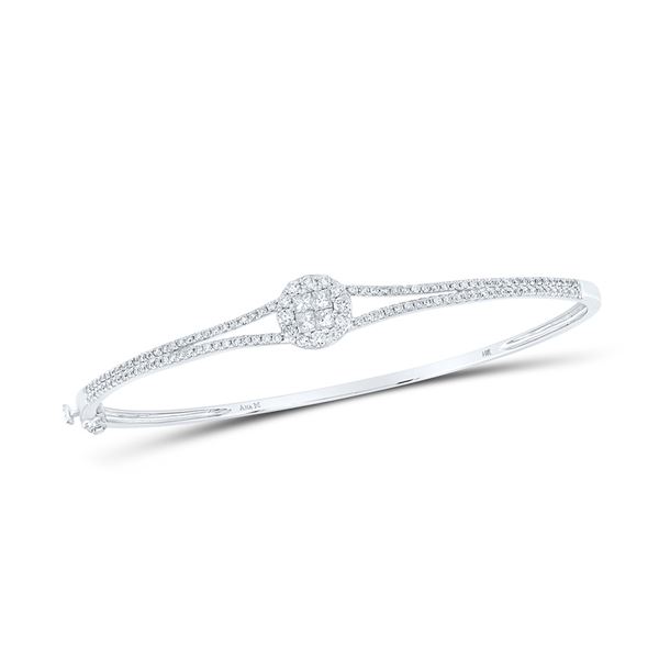 Princess & Round Diamond Bangle Bracelet 1 Cttw 14KT White Gold