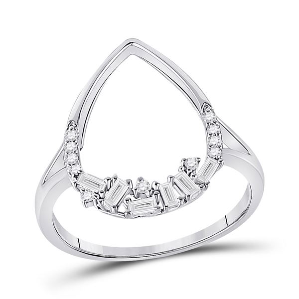 Round Diamond Teardrop Scattered Fashion Ring 1/5 Cttw 14KT White Gold