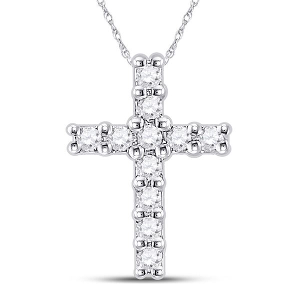 Round Diamond Cross Pendant 1/10 Cttw 10KT White Gold