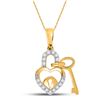 Image 1 : Round Diamond Heart Lock Key Dangle Pendant 1/10 Cttw 10KT Yellow Gold