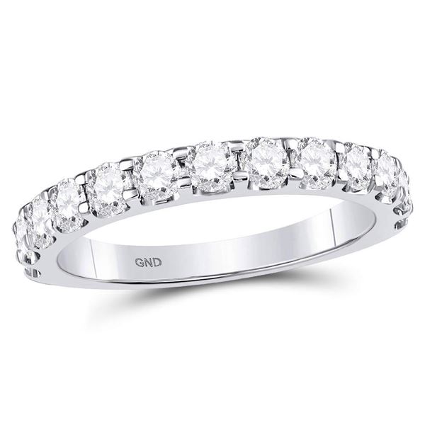 Round Diamond Single Row Machine-set Wedding Band 1 Cttw 14KT White Gold