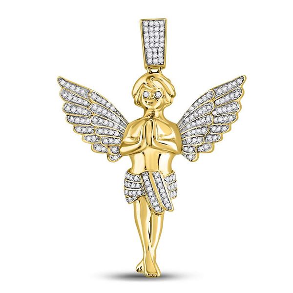 Round Diamond Angel Charm Pendant 3/8 Cttw 10KT Yellow Gold