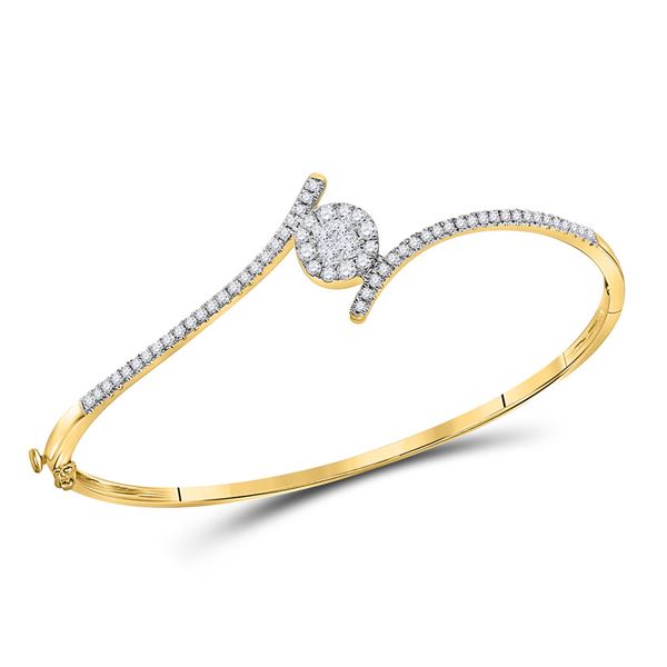 Princess Diamond Bypass Bangle Bracelet 3/4 Cttw 14KT Yellow Gold