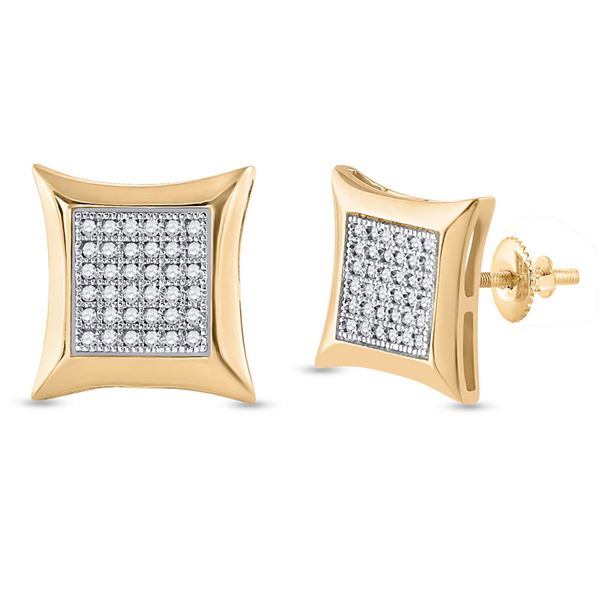 Round Diamond Square Kite Cluster Earrings 1/5 Cttw 10KT Yellow Gold