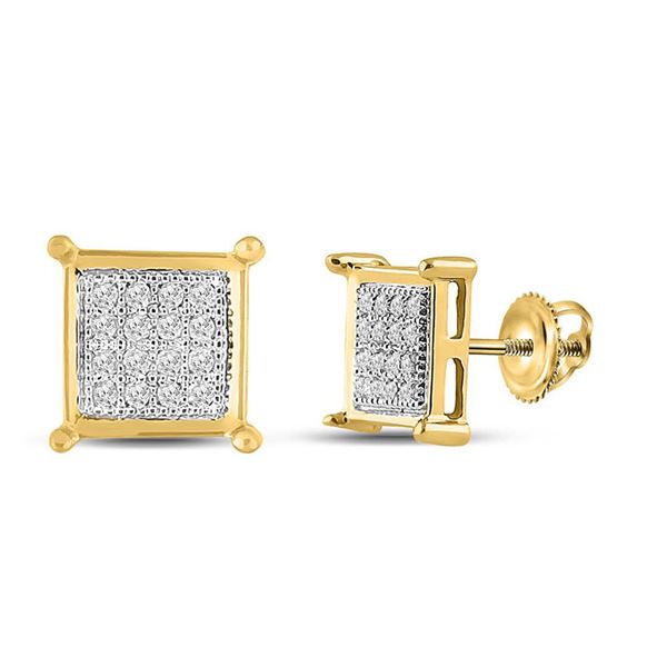 Round Diamond Square Earrings 1/10 Cttw 10KT Yellow Gold