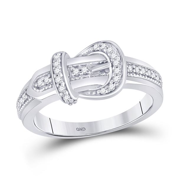 Round Diamond Belt Buckle Band Ring 1/5 Cttw 10KT White Gold